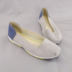 Lands' End Slip On Flats Womens 11 Beige Blue Denim Lime Green Contrast Stitch